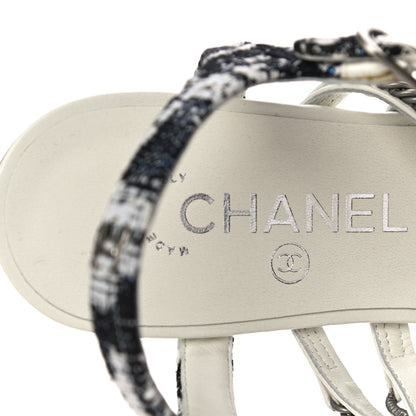 Chanel Tweed Chain Flat Sandals 37 White 10 of 12