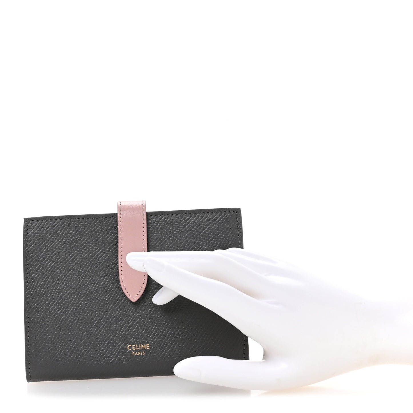 Grained Calfskin Medium Multifunction Strap Wallet Grey Vintage Pink
