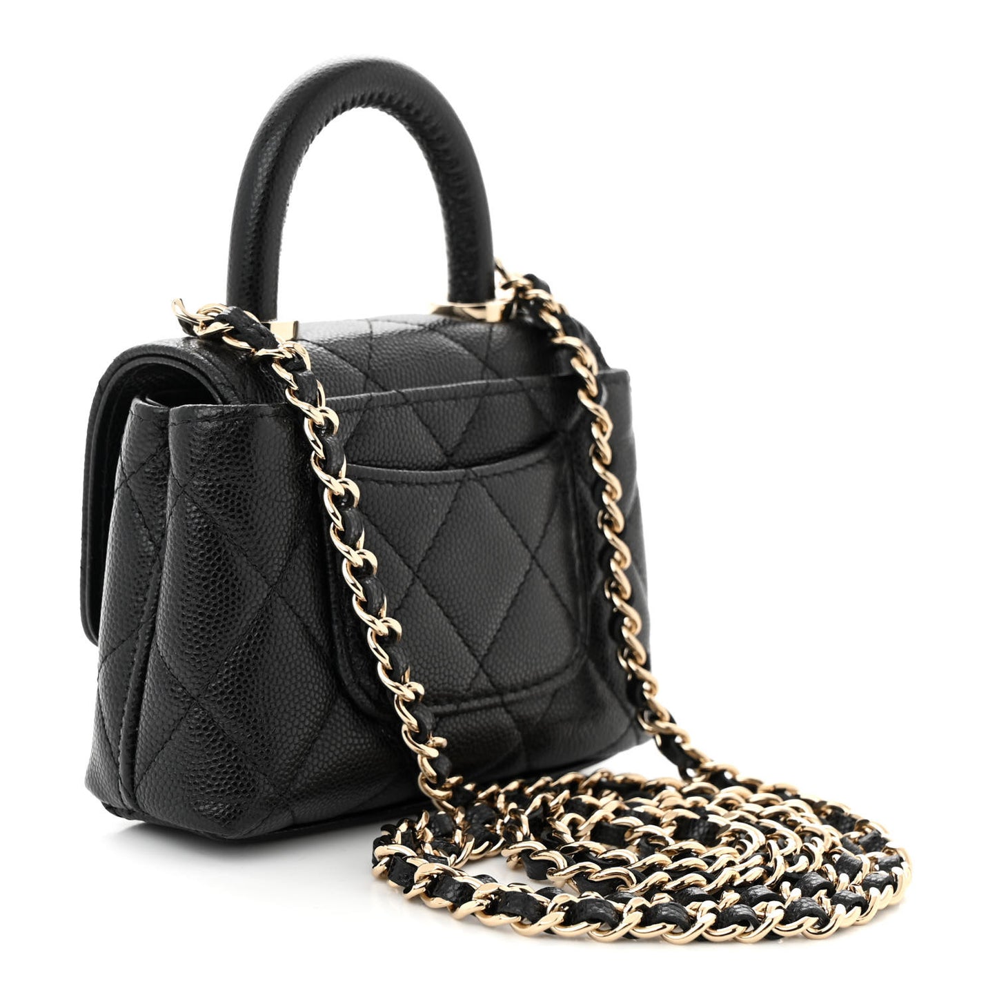 Caviar Quilted Nano Coco Handle Clutch With Chain Black