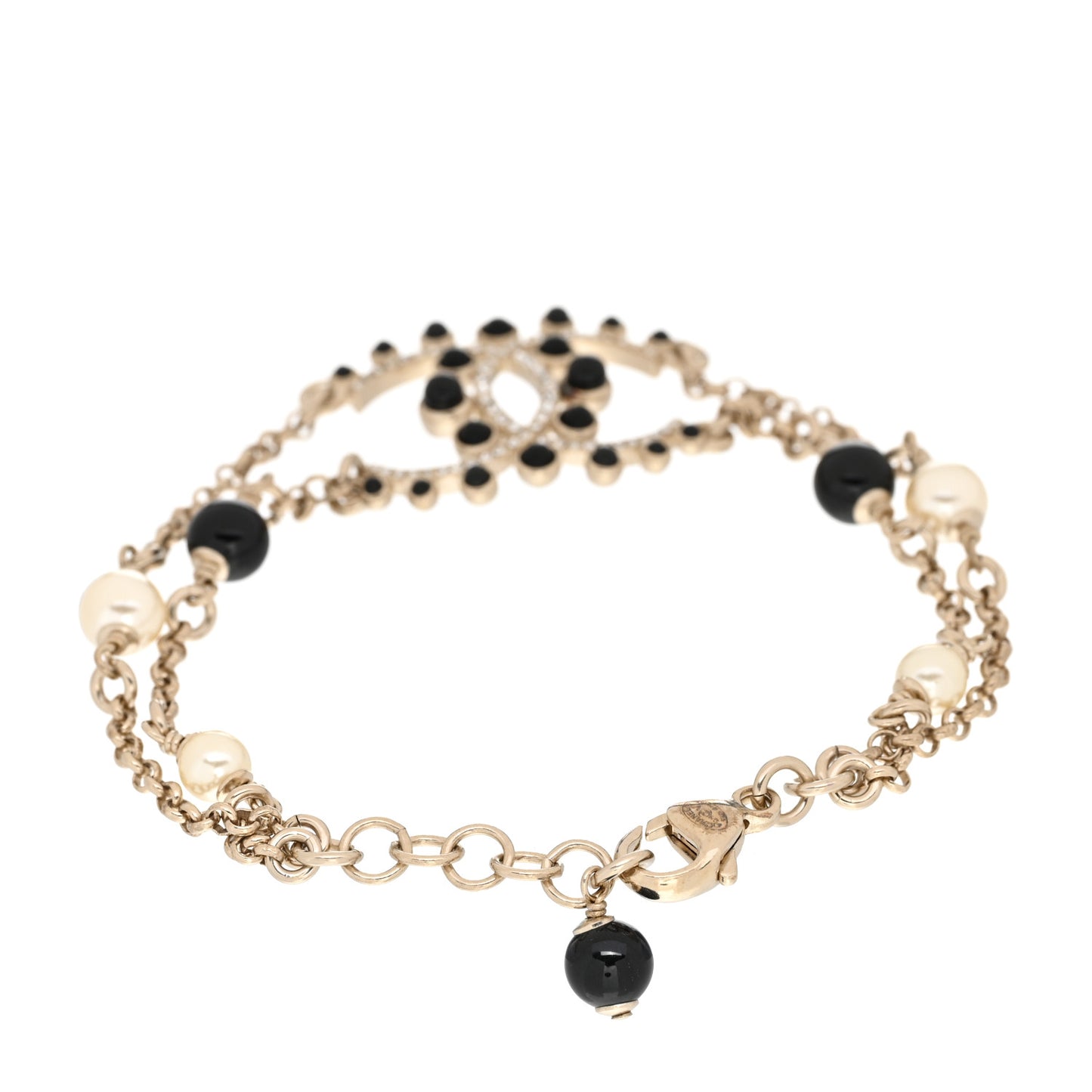 Crystal Enamel Pearl CC Bracelet Black Gold