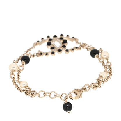 Chanel Crystal Enamel Pearl CC Bracelet Black Gold 3 of 5