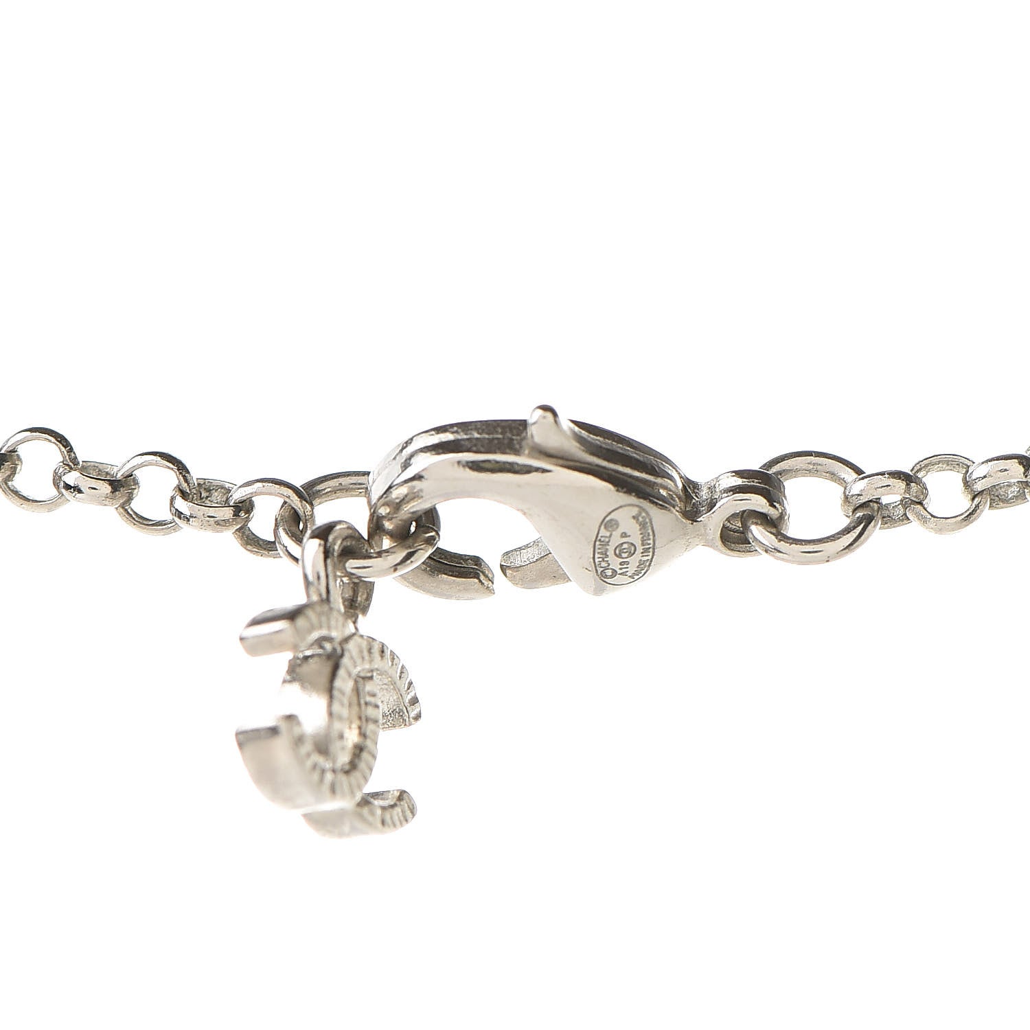 Chanel Gripoix Poured Glass Crystal CC Necklace Silver 4 of 6