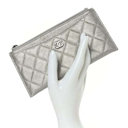 Chanel Metallic Caviar Quilted Classic Zip Pouch Silver 2 of 7