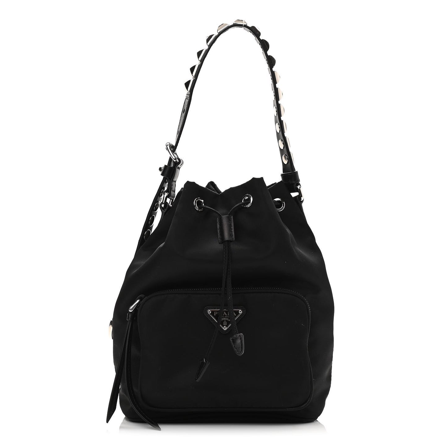 Tessuto Nylon Studded New Vela Mini Bucket Crossbody Bag Black