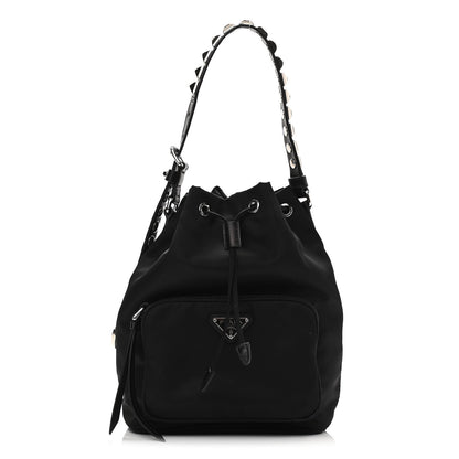 Prada Tessuto Nylon Studded New Vela Mini Bucket Crossbody Bag Black 1 of 9