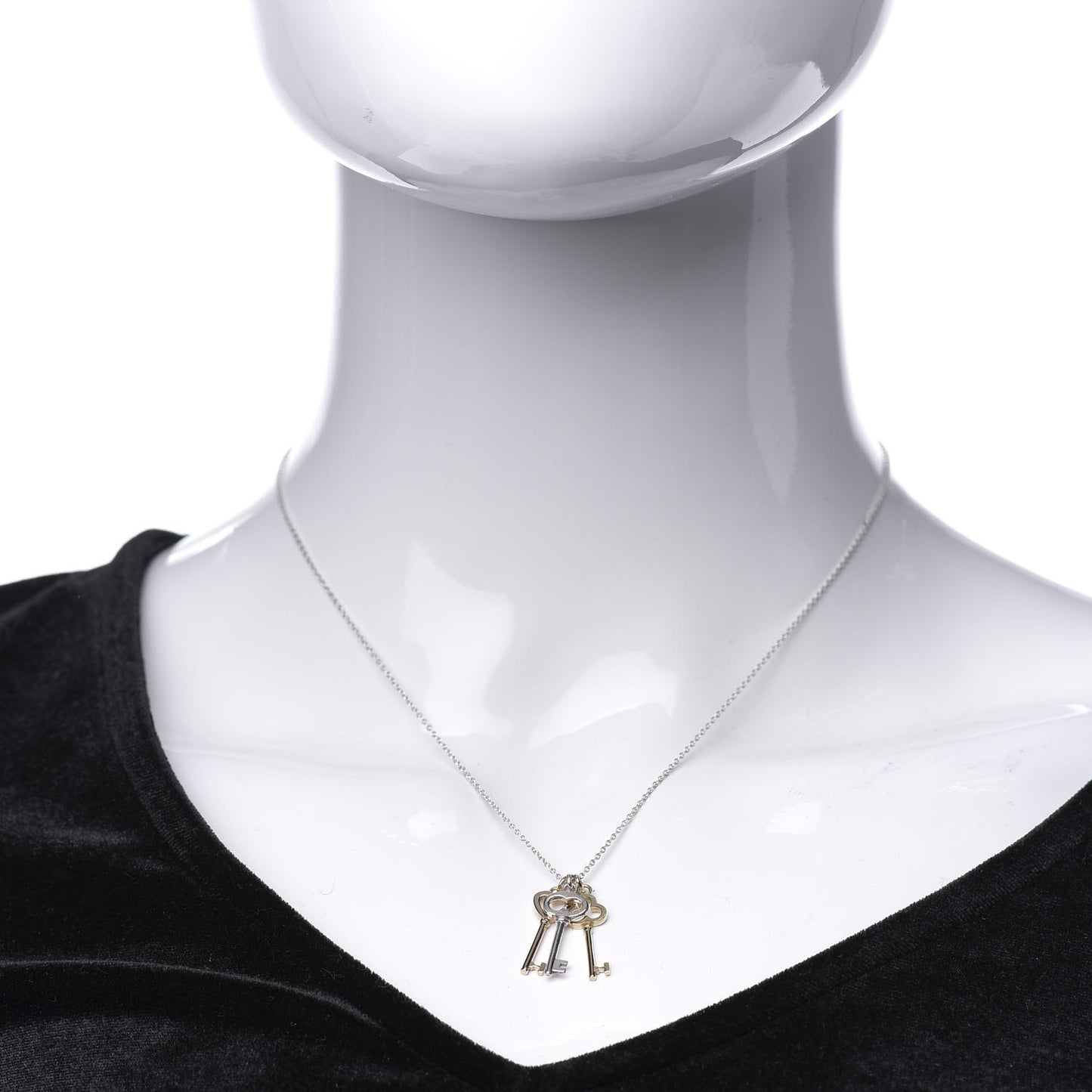 Sterling Silver 18K Yellow Rose Gold Triple Key Pendant Necklace