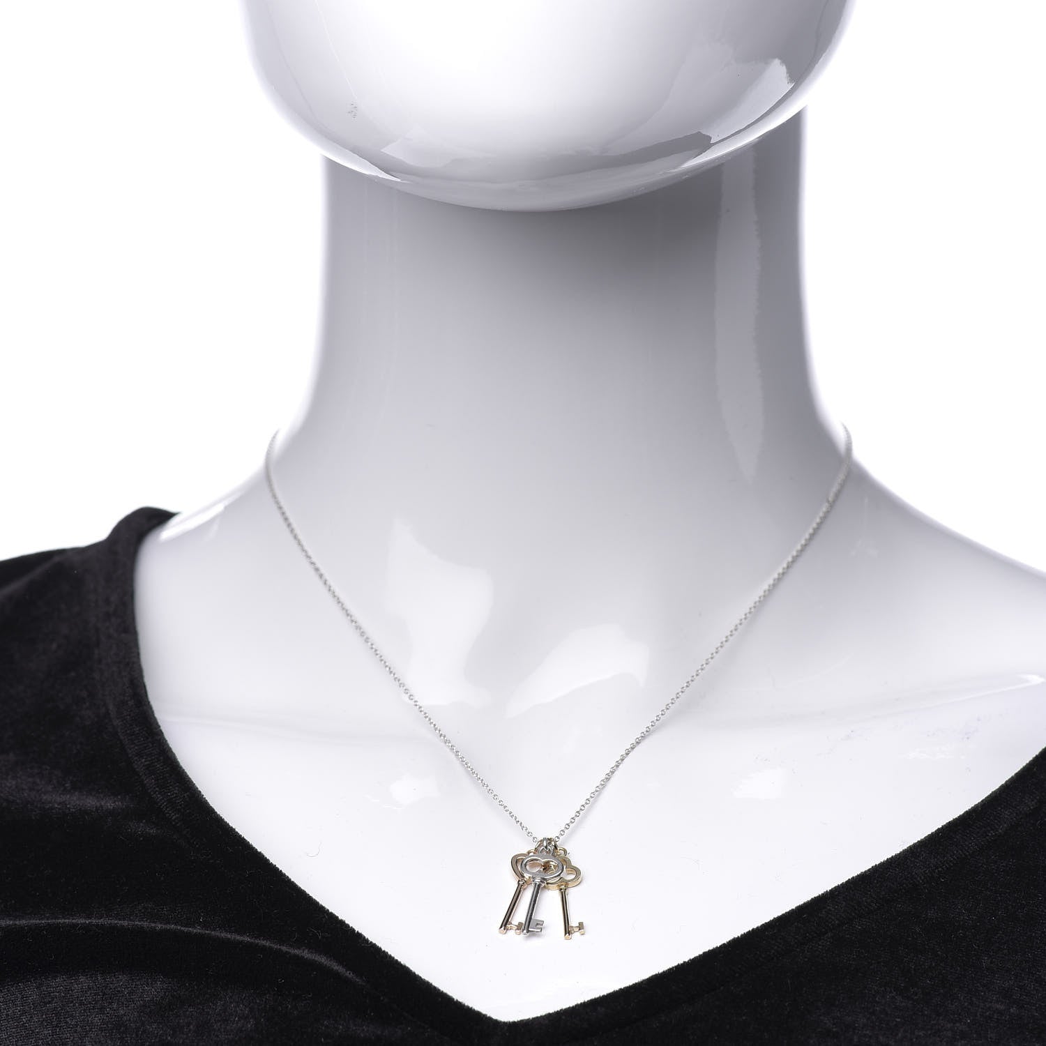 Tiffany Sterling Silver 18K Yellow Rose Gold Triple Key Pendant Necklace 2 of 6