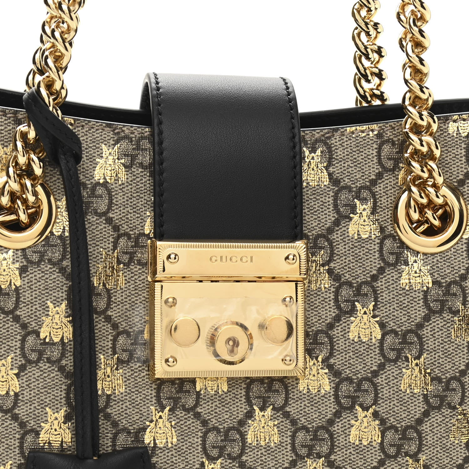 Gucci GG Supreme Monogram Bees Small Padlock Tote Beige Oro Black 8 of 10