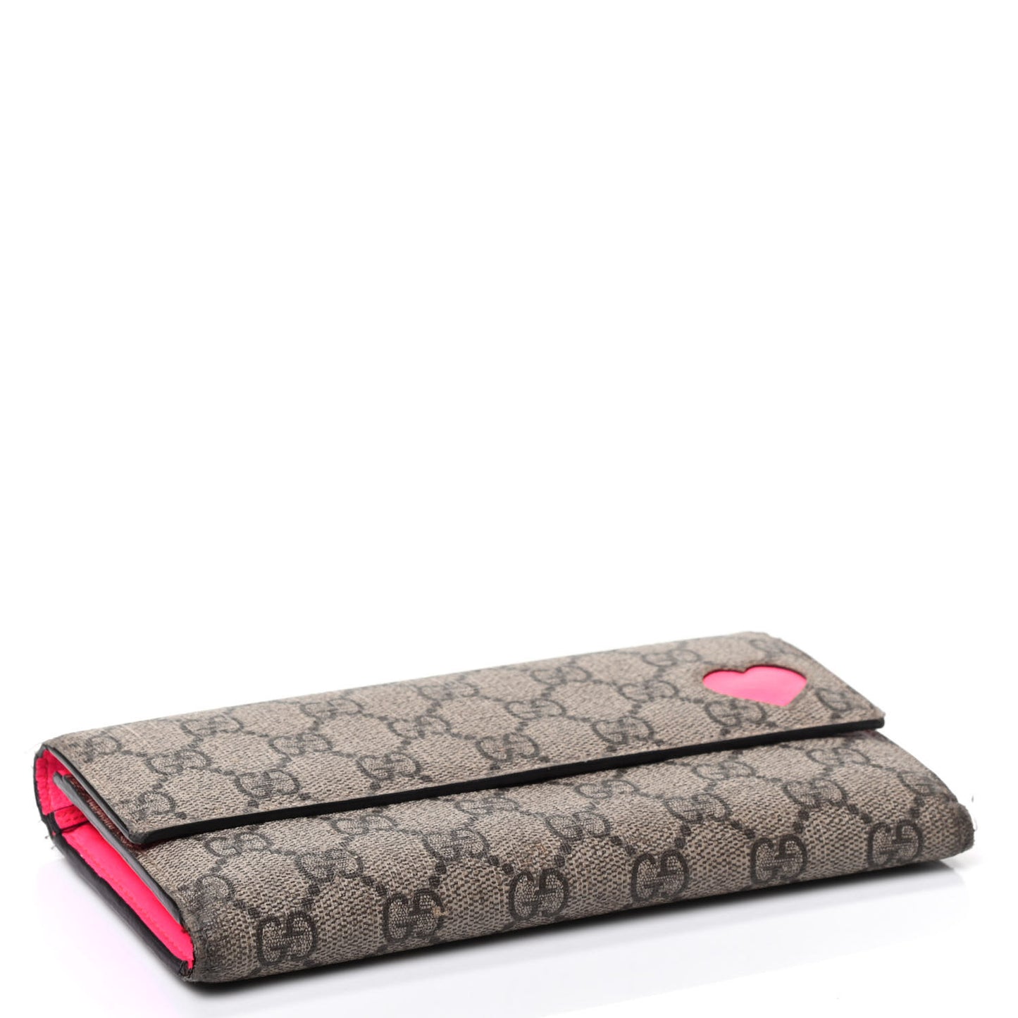 GG Supreme Monogram Continental Heart Wallet Fluorescent Fuchsia
