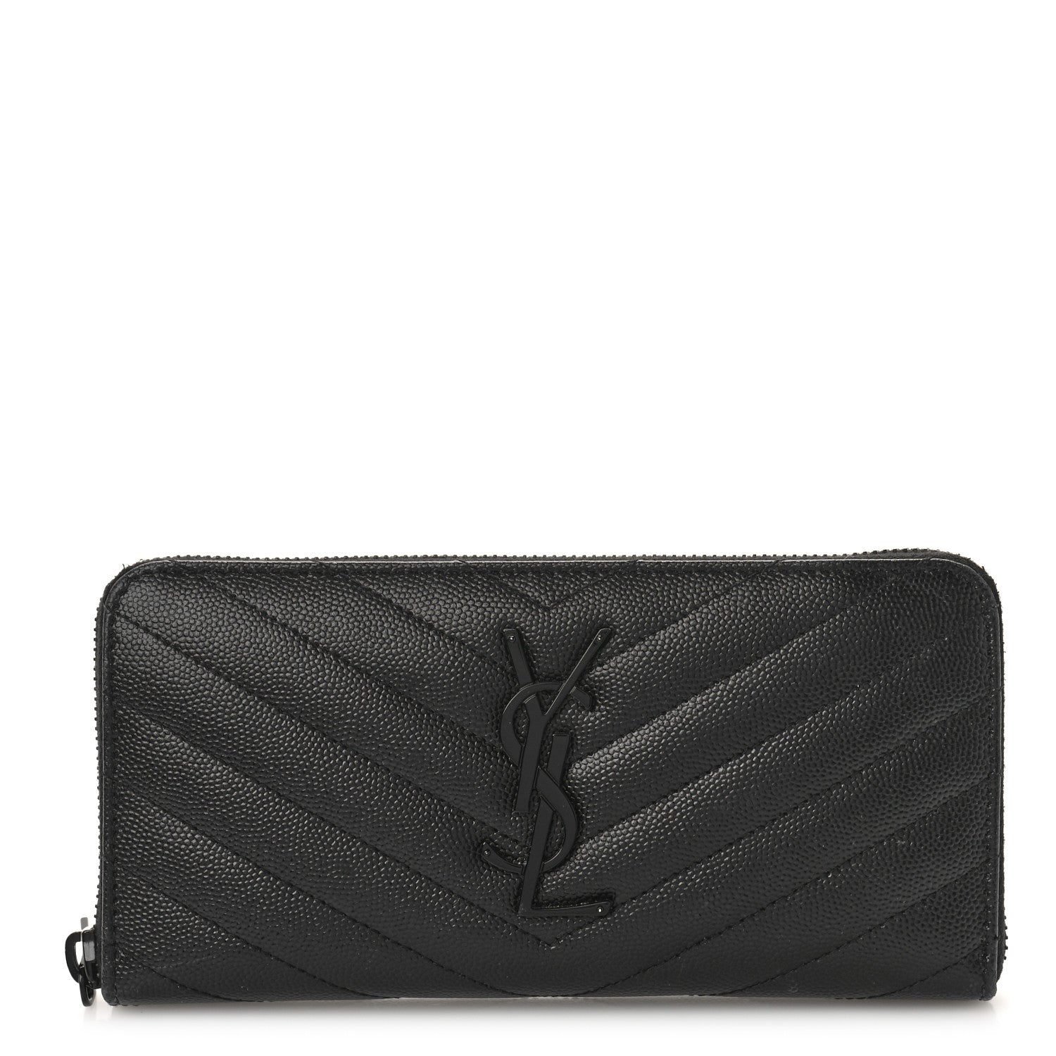 Saint Laurent Grain De Poudre Matelasse Chevron Monogram Monochrome Zip Around Wallet Black 1 of 8