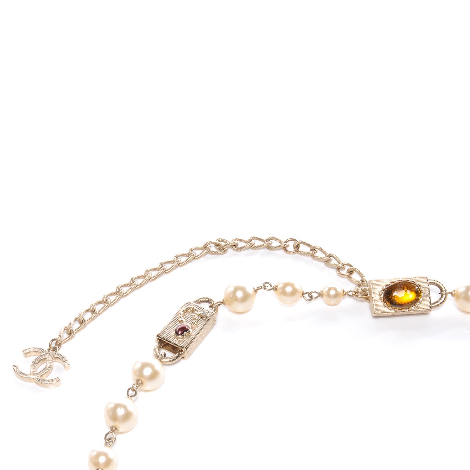Chanel Crystal Gold Charm Pearl CC Chain Necklace 4 of 8