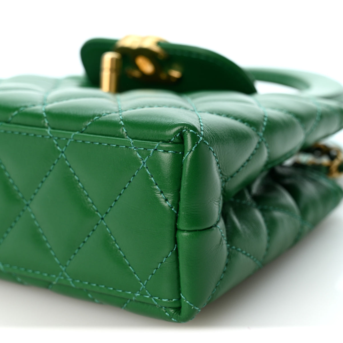 Shiny Aged Calfskin Quilted Nano Kelly Shopper Green