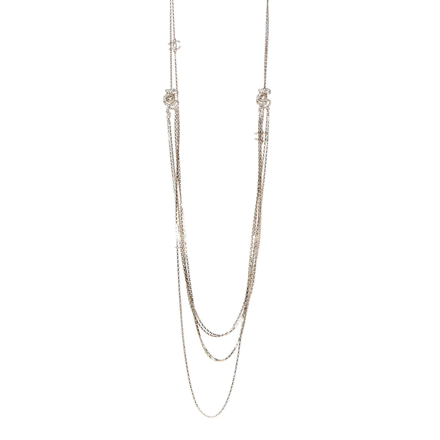 Crystal Pearl CC Long Multistrand Necklace Light Gold