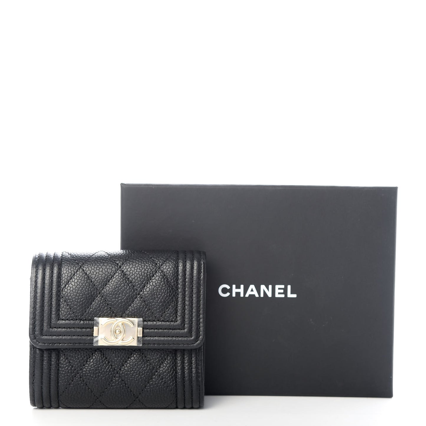 Caviar Quilted Compact Boy Wallet Black
