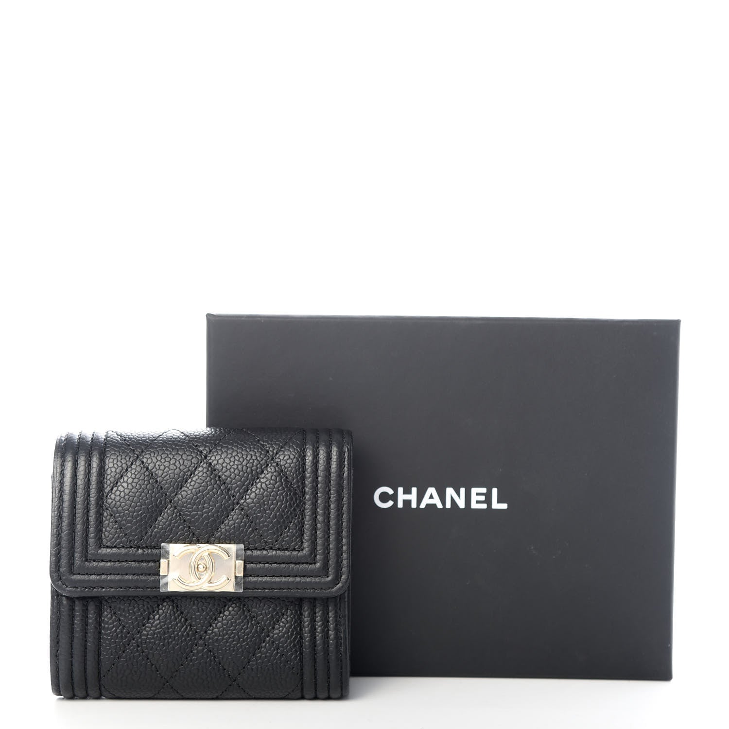 Chanel Caviar Quilted Compact Boy Wallet Black 8 of 8
