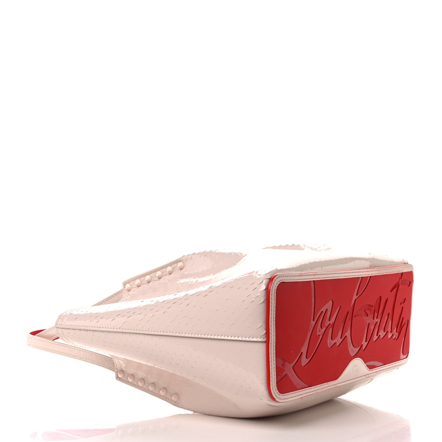 Christian Louboutin Patent Birdy Snakeskin Embossed Spiked Small Cabarock Shopper Tote Leche 4 of 11