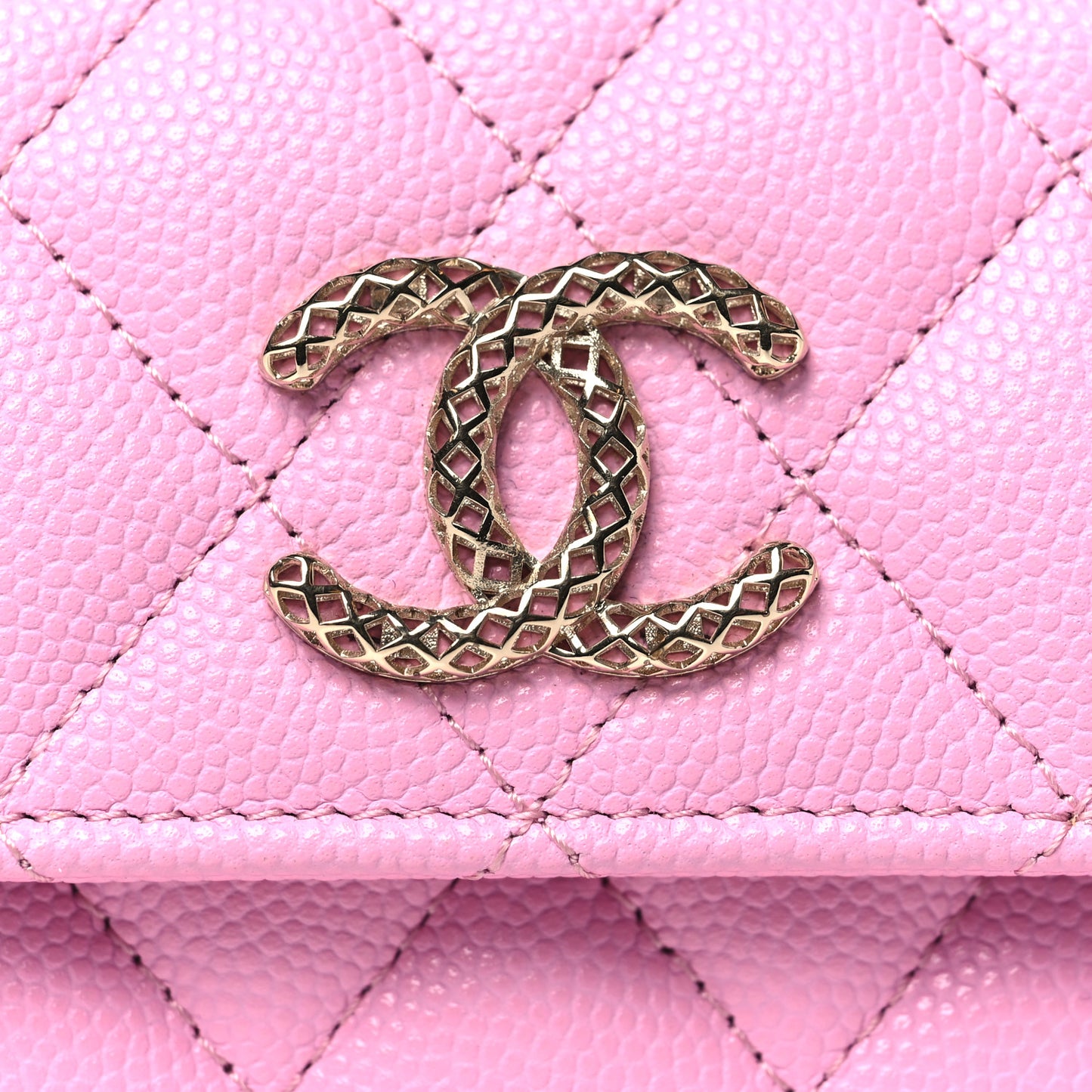 Caviar Metal Perforated Quilted CC Flap Card Holder Pink Green