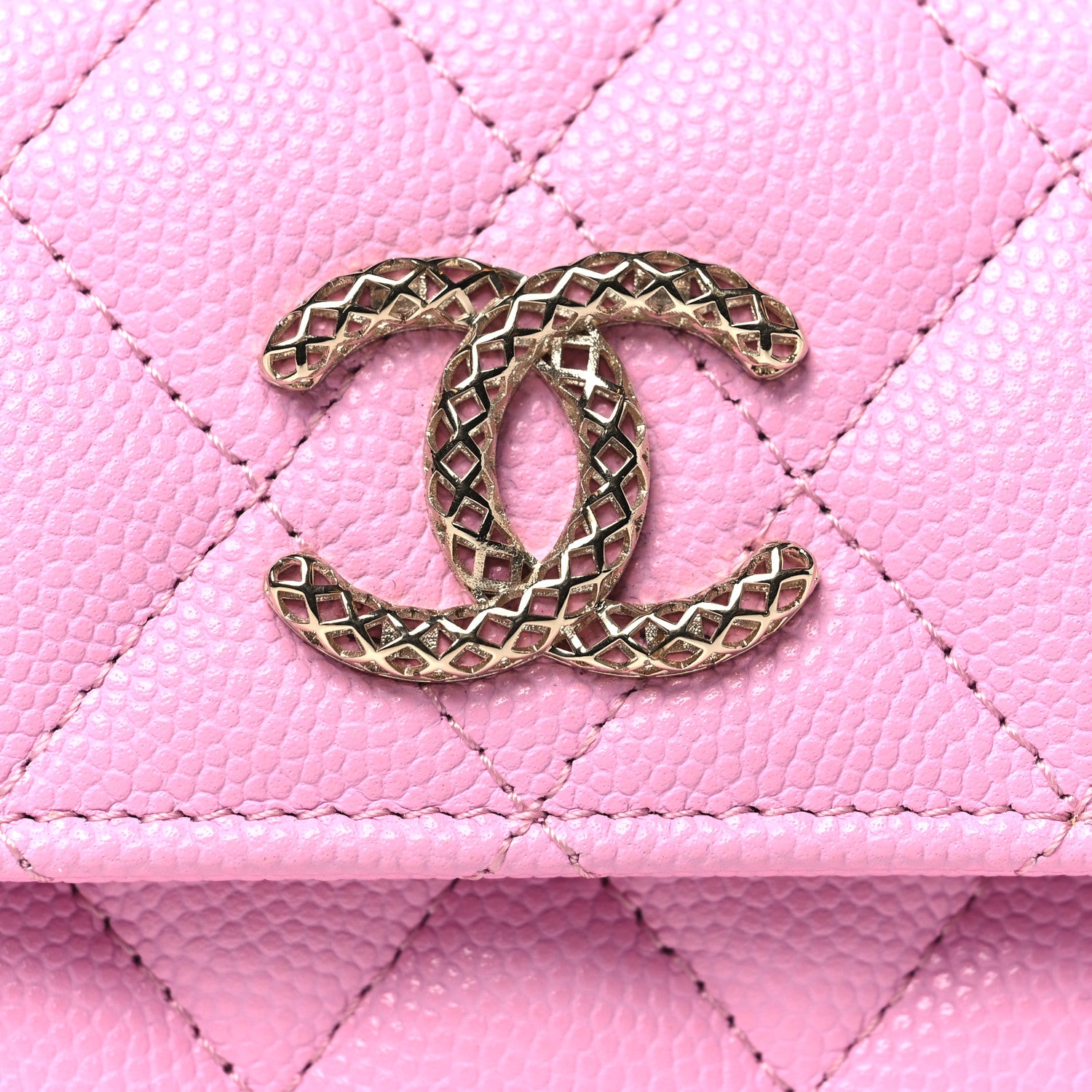 Chanel Caviar Metal Perforated Quilted CC Flap Card Holder Pink Green 9 of 10