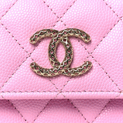 Chanel Caviar Metal Perforated Quilted CC Flap Card Holder Pink Green 9 of 10
