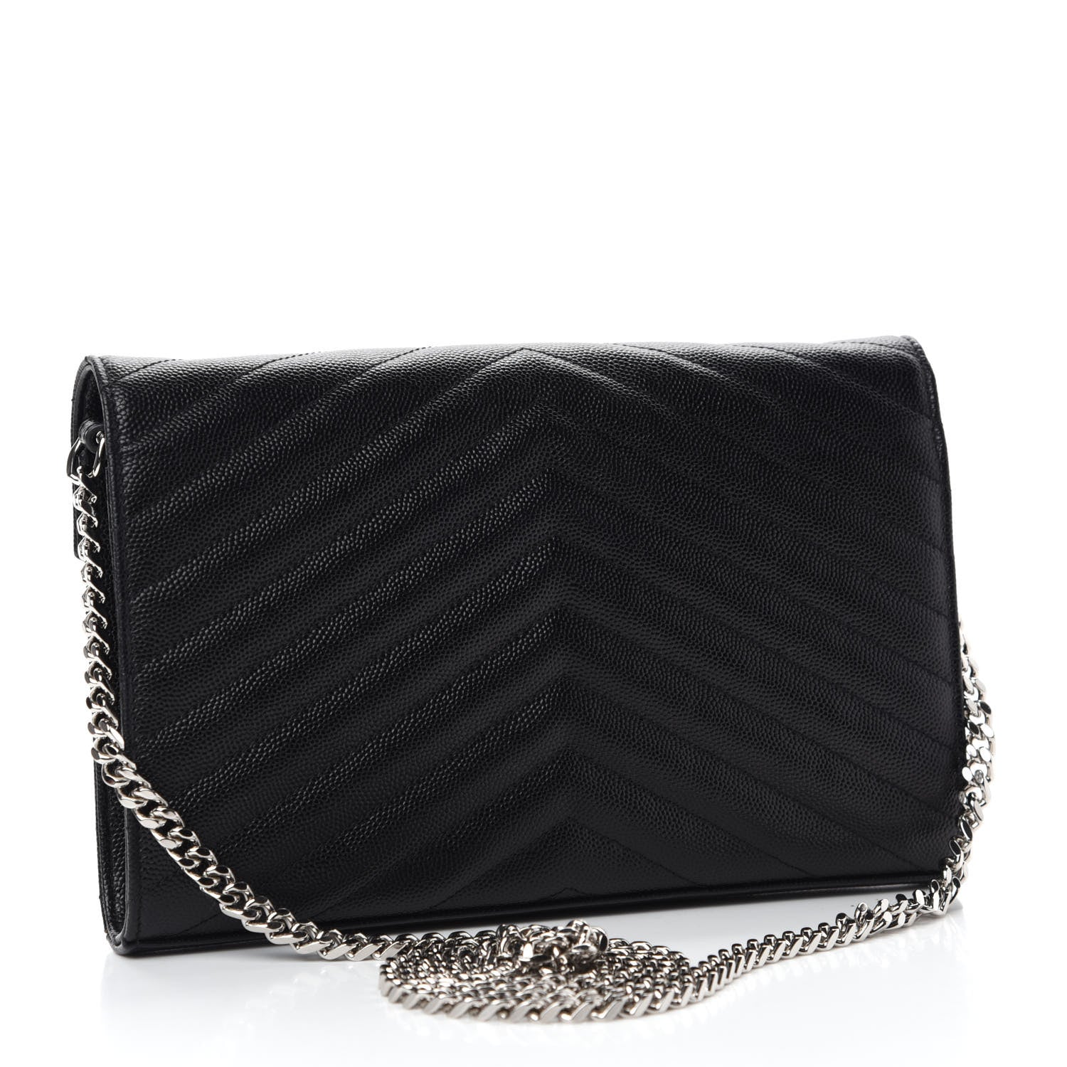Saint Laurent Grain De Poudre Matelasse Chevron Monogram Chain Wallet Black 3 of 13