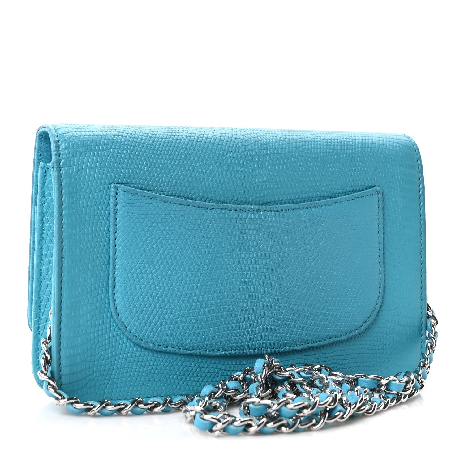 Chanel Lizard Wallet on Chain WOC Turquoise 3 of 10