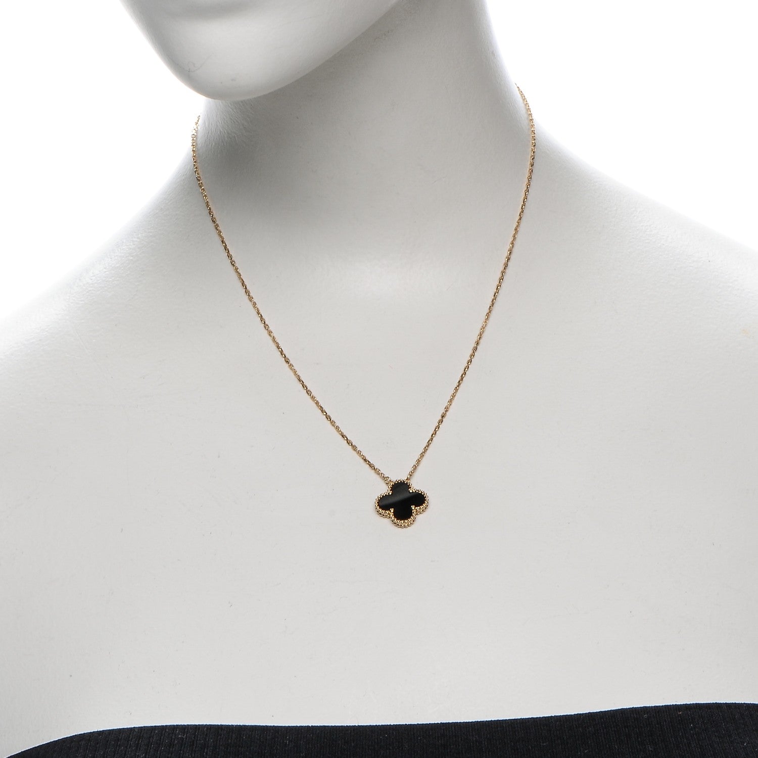 Van Cleef & Arpels 18K Yellow Gold Black Onyx Vintage Alhambra Pendant Necklace 2 of 8