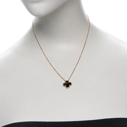 Van Cleef & Arpels 18K Yellow Gold Black Onyx Vintage Alhambra Pendant Necklace 2 of 8