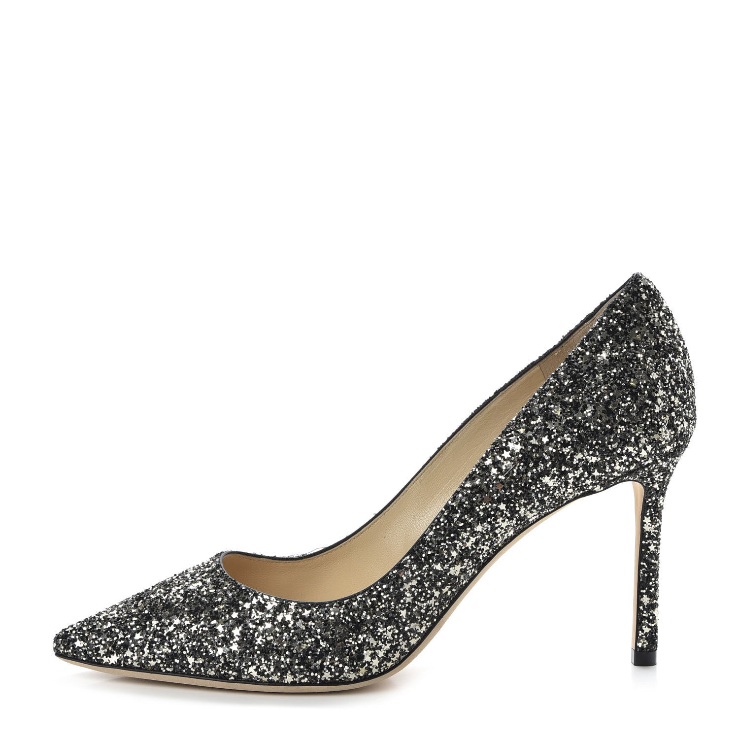 Jimmy Choo Glitter Pointy Toe Romy 85 Pumps 40 Black Gold 1 of 10
