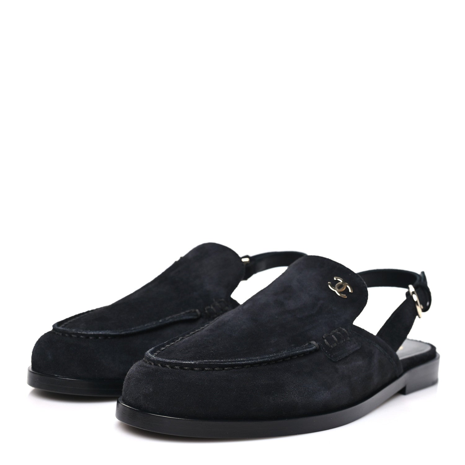 Chanel Suede Calfskin Slingback Loafers 38 Black 4 of 10