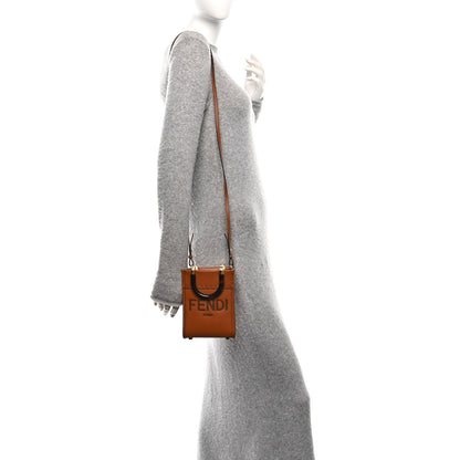 Fendi Vitello King Plexiglass Logo Embossed Mini Fendi Sunshine Shopper Tote Cuoio 3 of 11