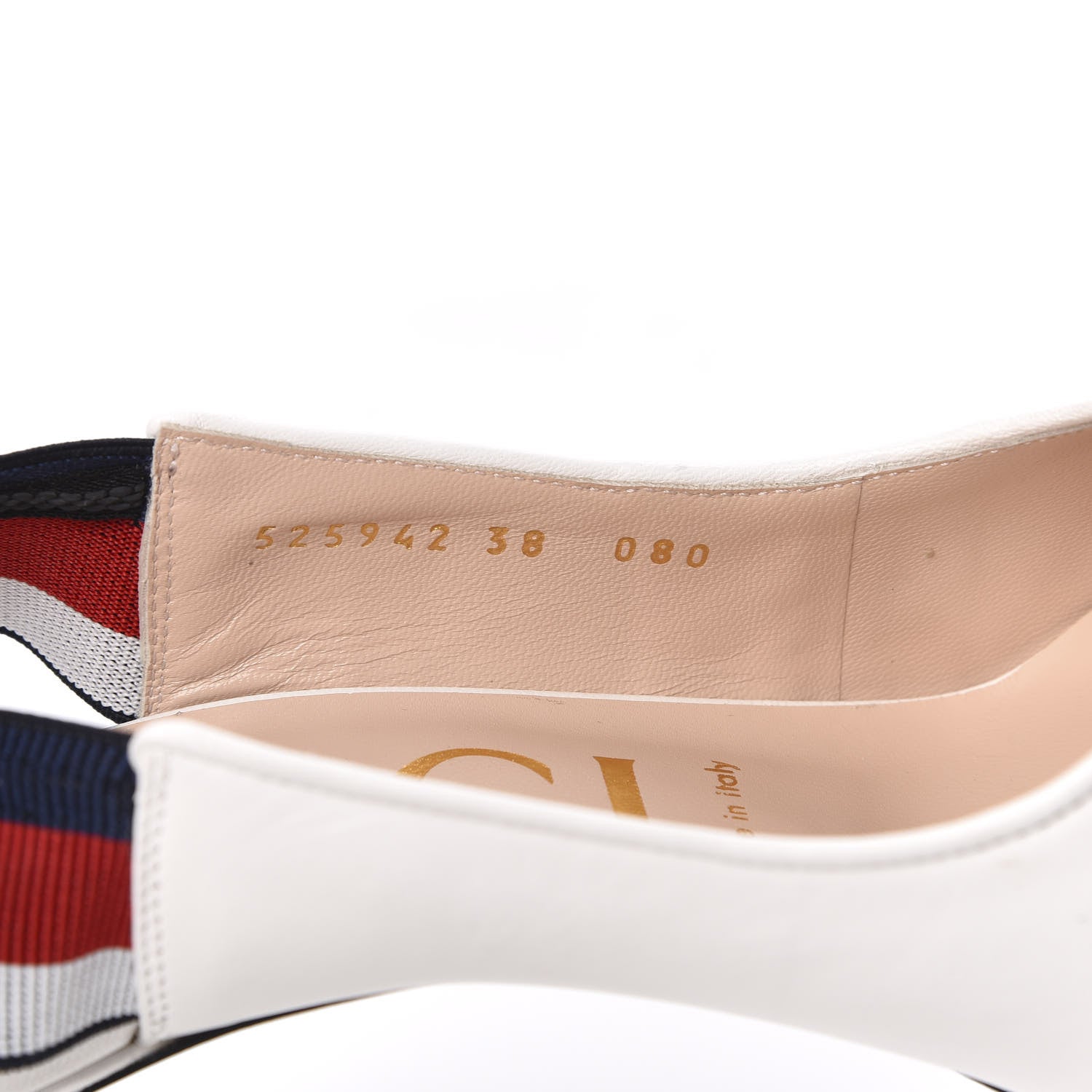 Gucci Malaga Kid Web Sylvie High Heel Slingback Pumps 38 White 9 of 10