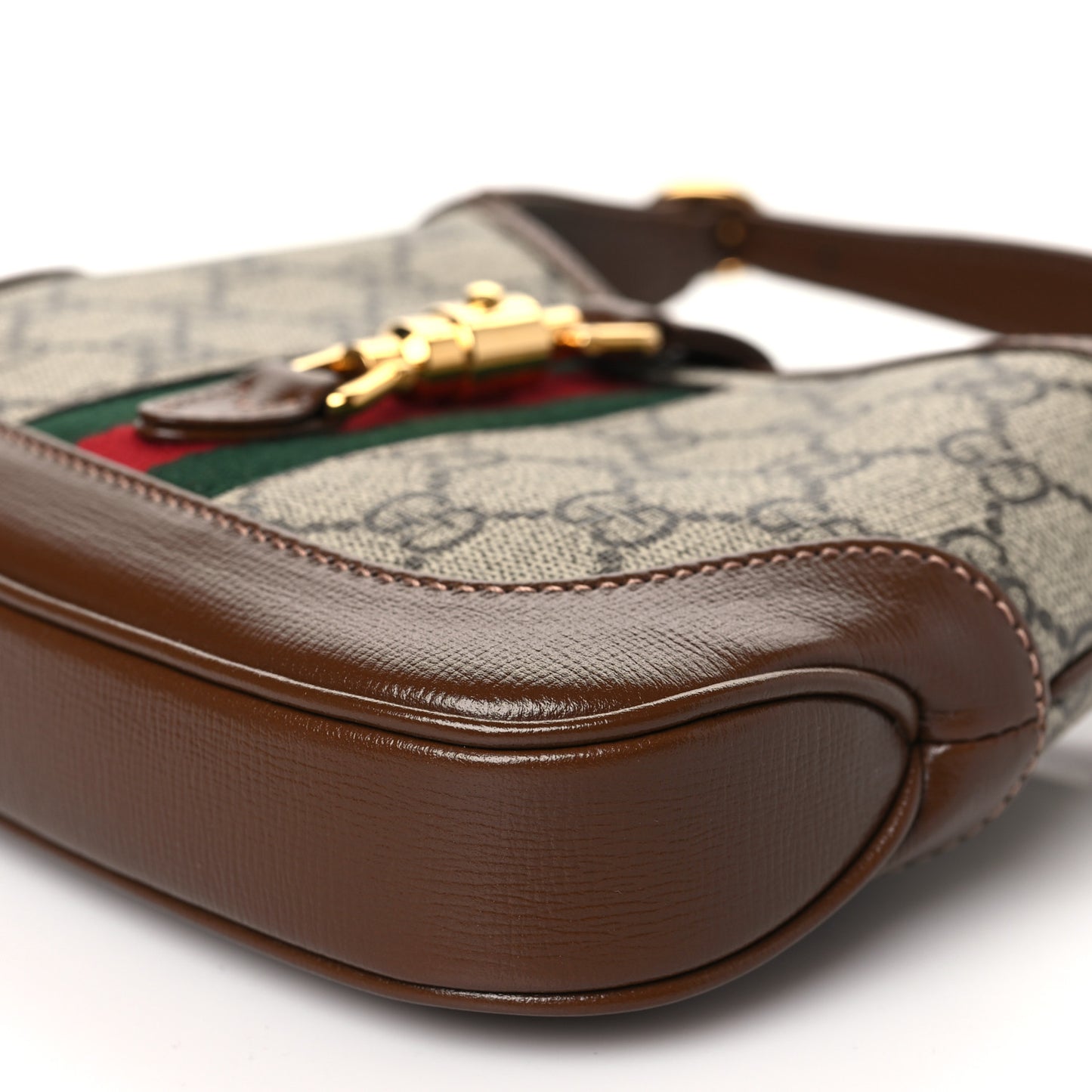 GG Supreme Monogram Azalea Calfskin Web Mini Jackie 1961 Hobo Beige Ebony Brown Sugar