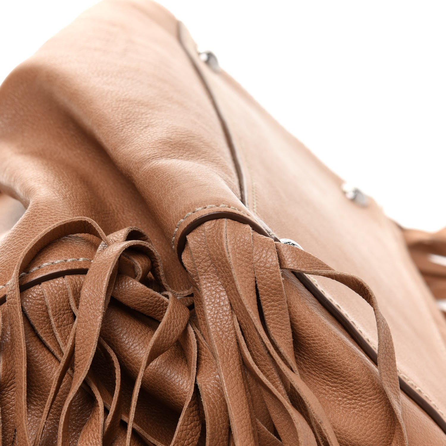 Prada Glace Calf Twin Pocket Fringe Tote Caramel 10 of 13