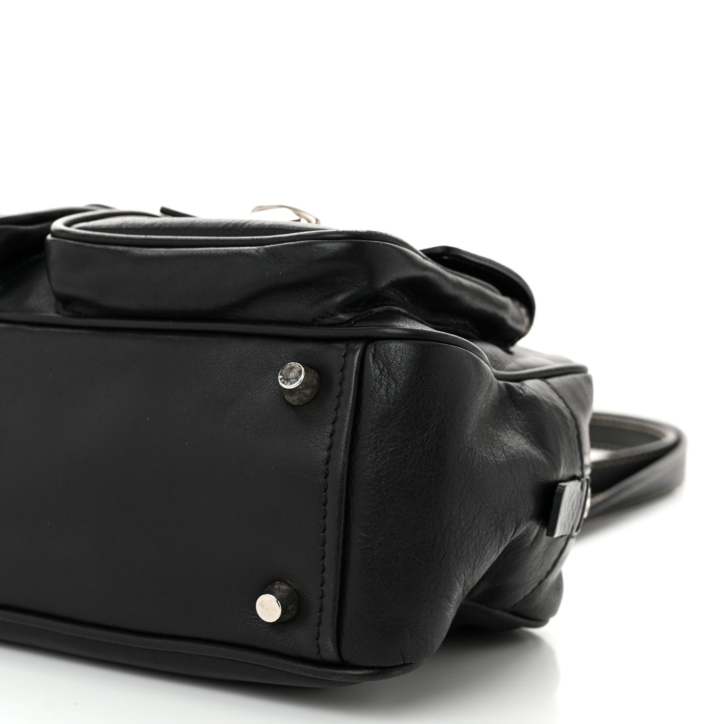 Vitello Heavy Push Lock Pocket Shoulder Bag Black