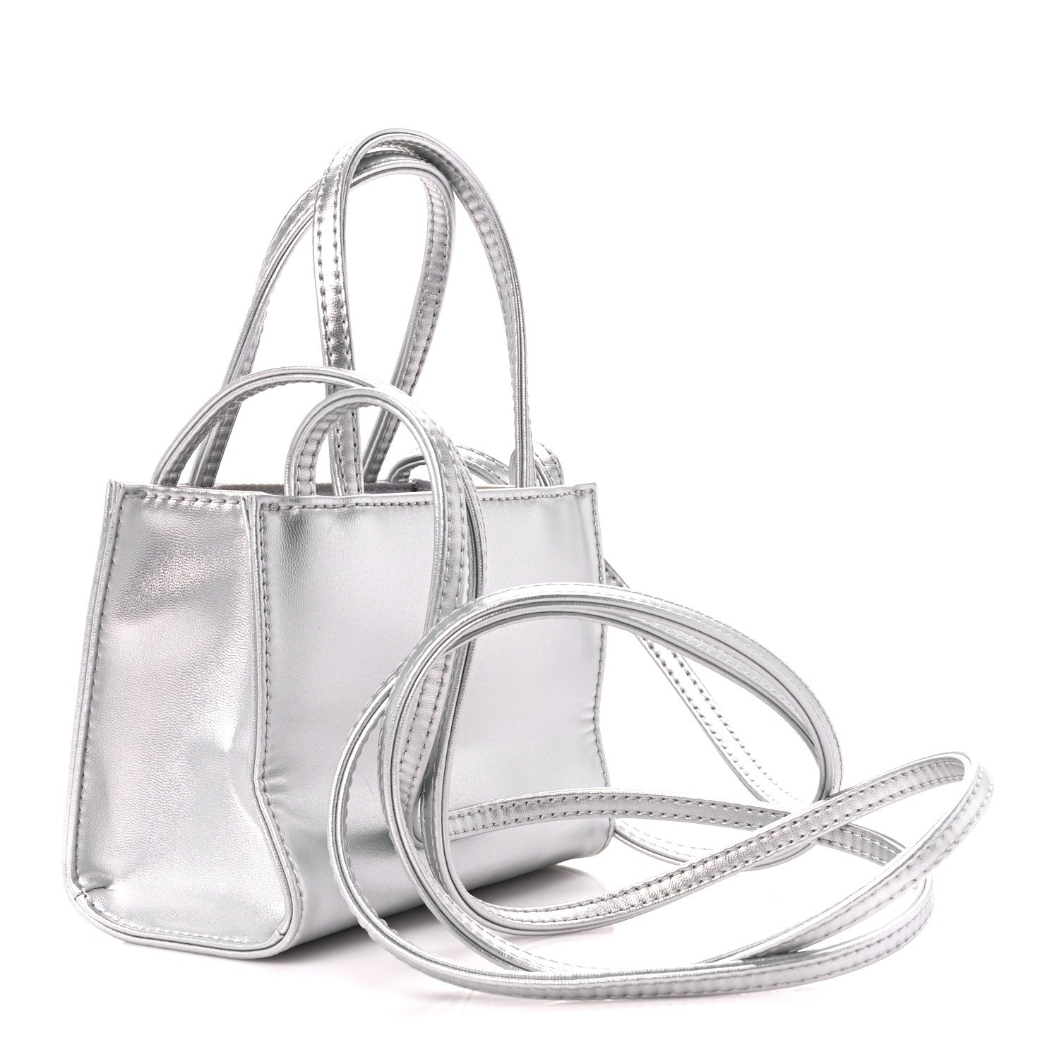 Telfar Metallic Vegan Leather Small Shopping Bag Silver 3 of 10