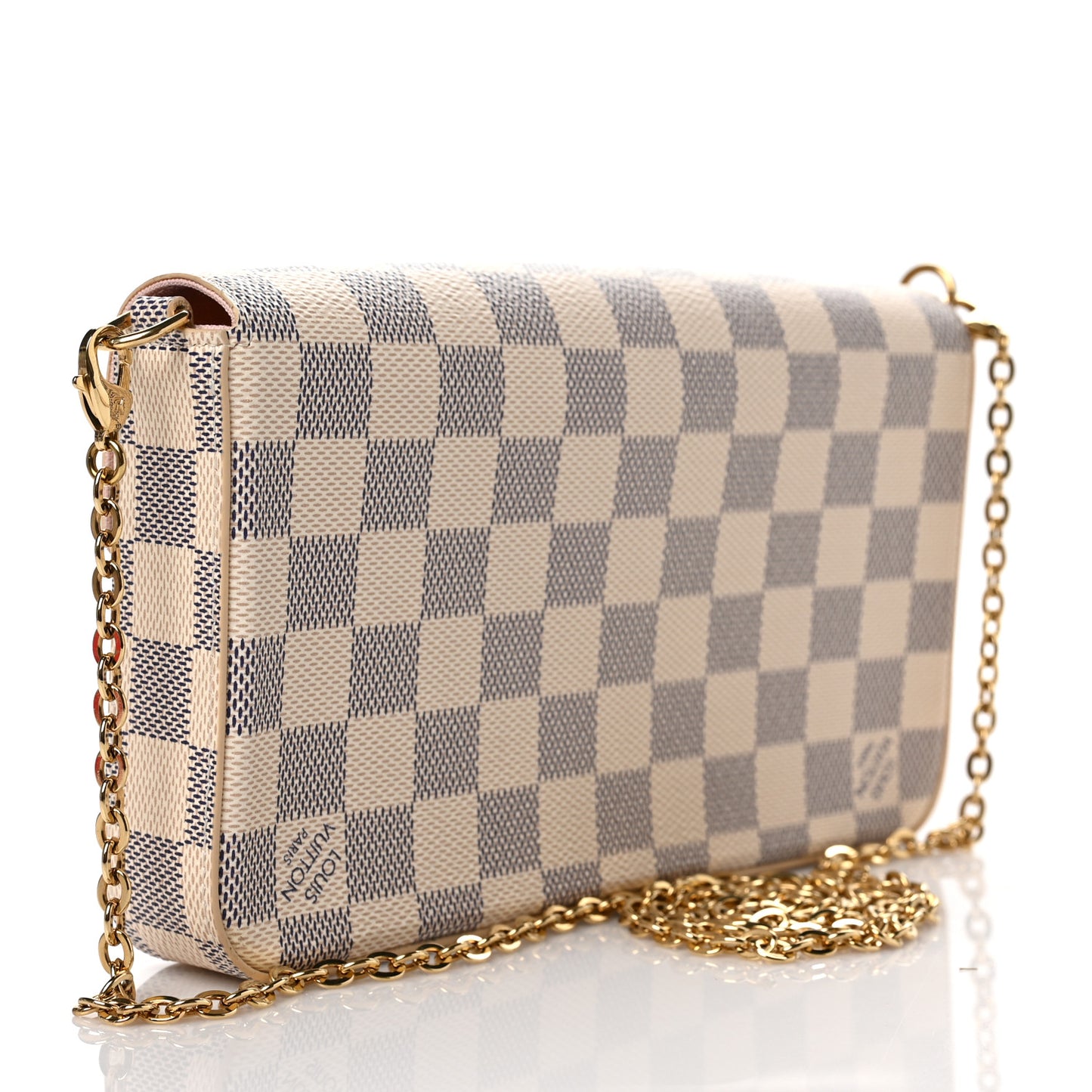 Damier Azur Pochette Felicie Chain Wallet Rose Ballerine