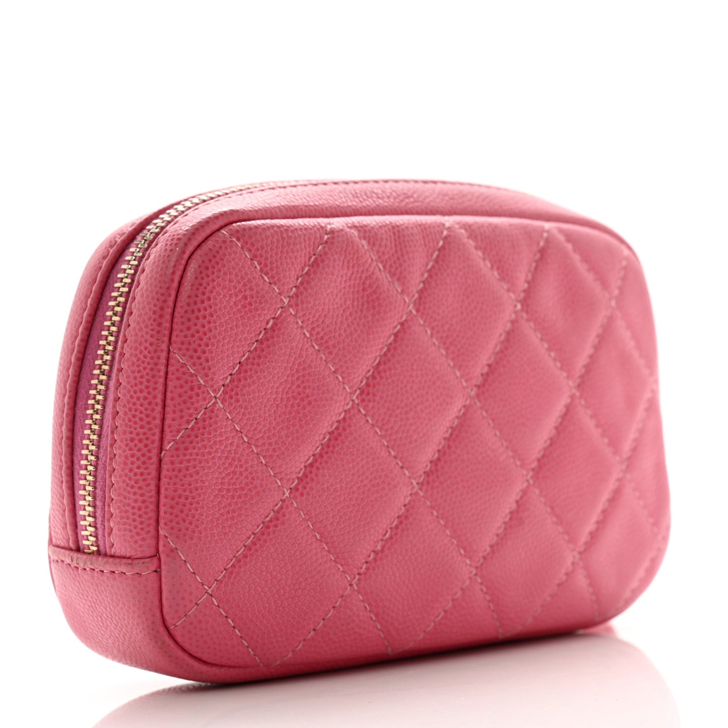 Caviar Quilted Small Curvy Pouch Cosmetic Case Pink