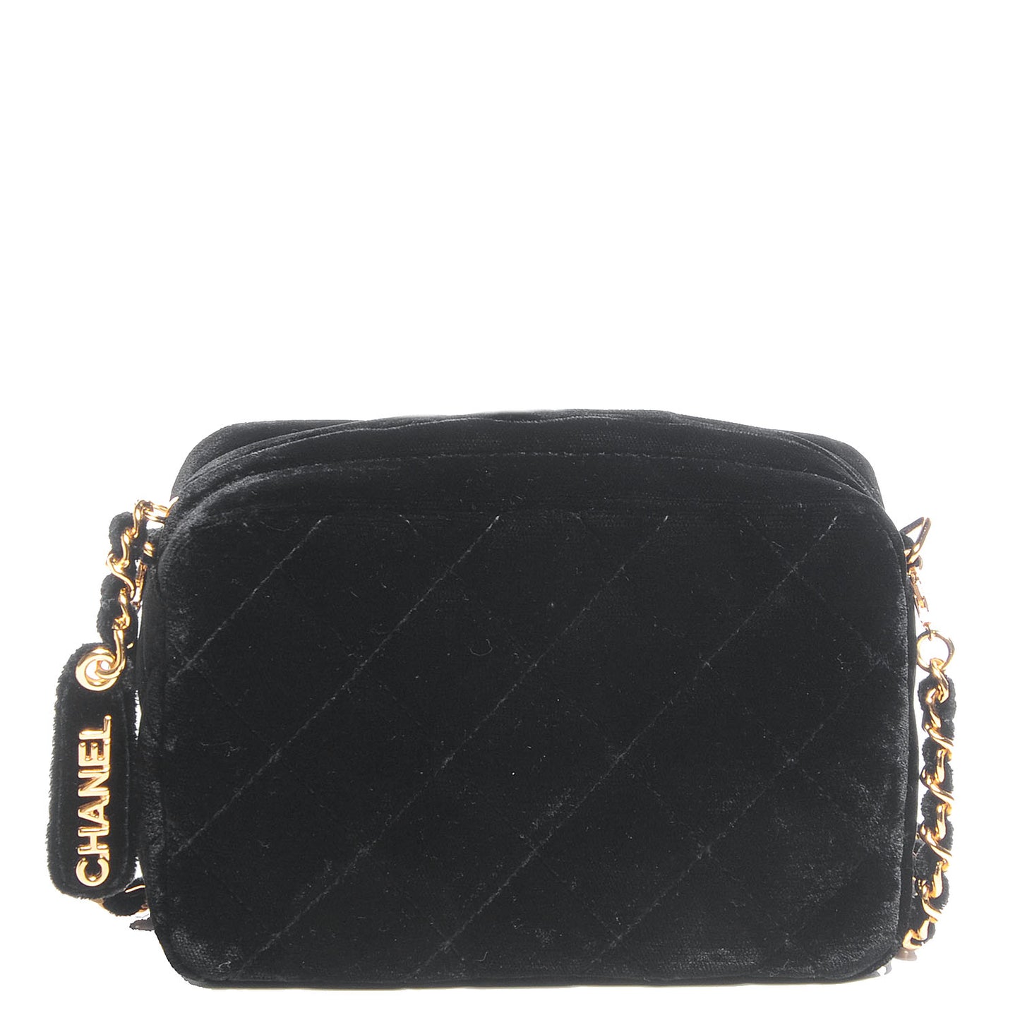 Velvet Quilted Camera Case Crossbody Bag Black