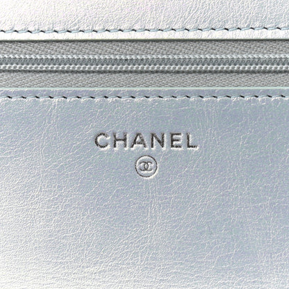 Chanel Iridescent Calfskin Quilted Wallet On Chain WOC Light Blue 6 of 12
