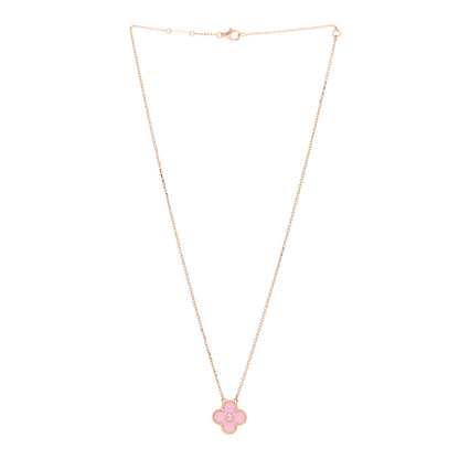 Van Cleef & Arpels 18K Rose Gold Diamond Pink Porcelain Vintage Alhambra Pendant Necklace 3 of 5
