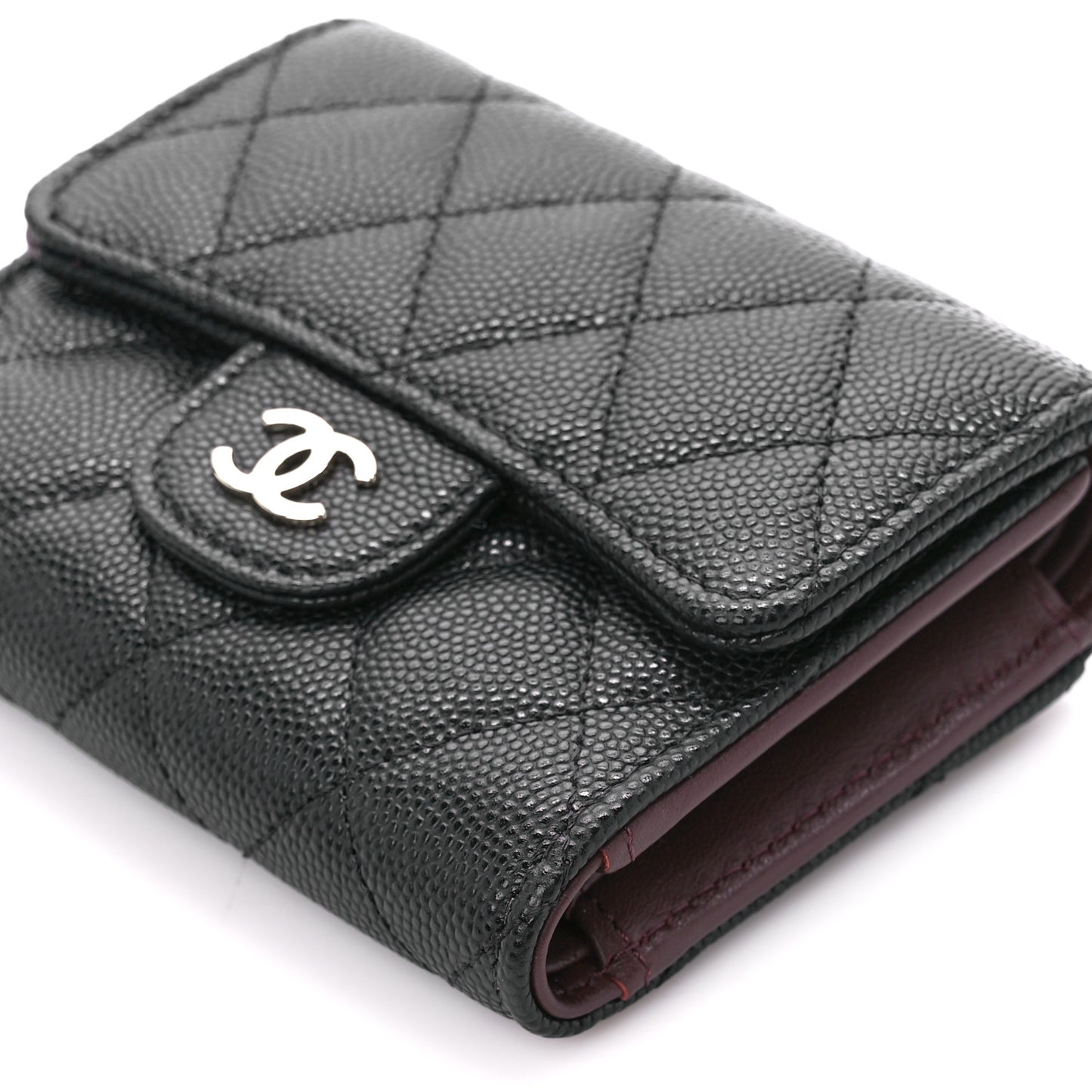 Caviar Quilted Compact Flap Wallet Black