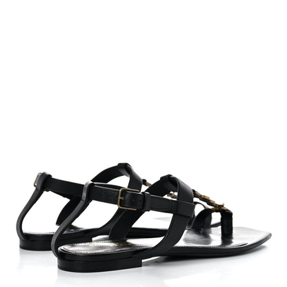 Saint Laurent Patent Calfskin Cassandra Monogram Sandals 38 Black 4 of 11