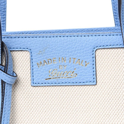 Gucci Linen Canvas Calfskin Medium Swing Top Handle Bag Mineral Blue 8 of 9