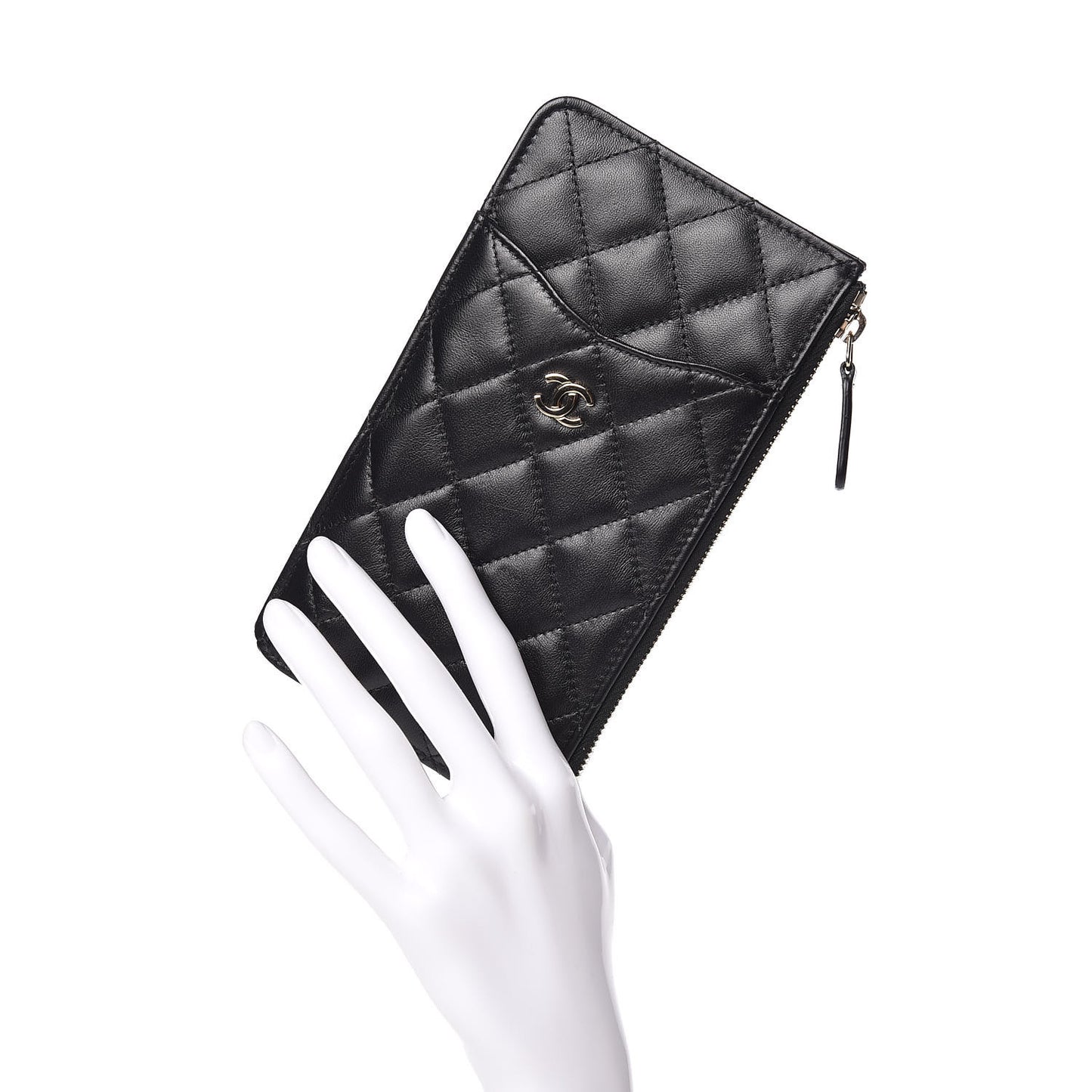 Lambskin Quilted Classic Flat Wallet Pouch Black