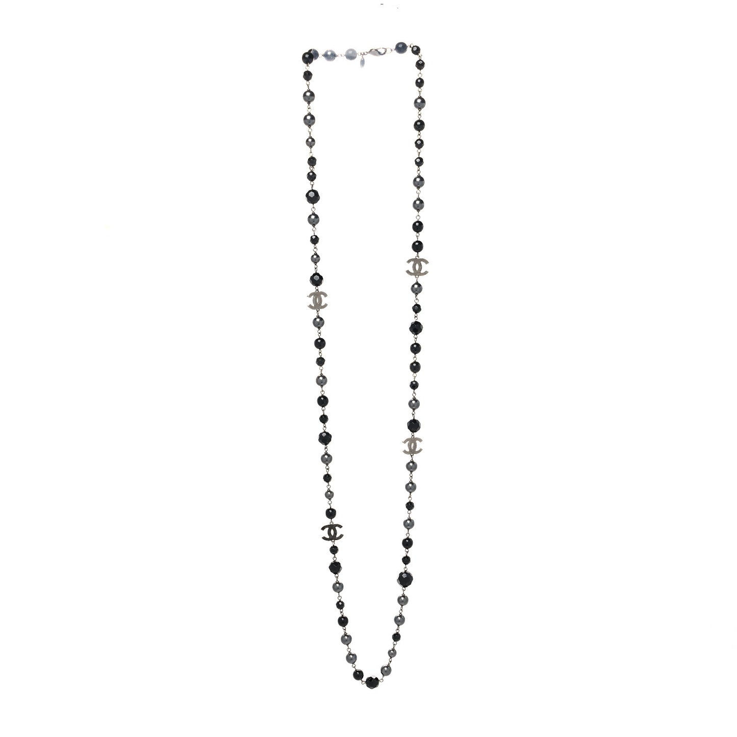 Ruthenium Pearl Beaded CC Long Necklace Black