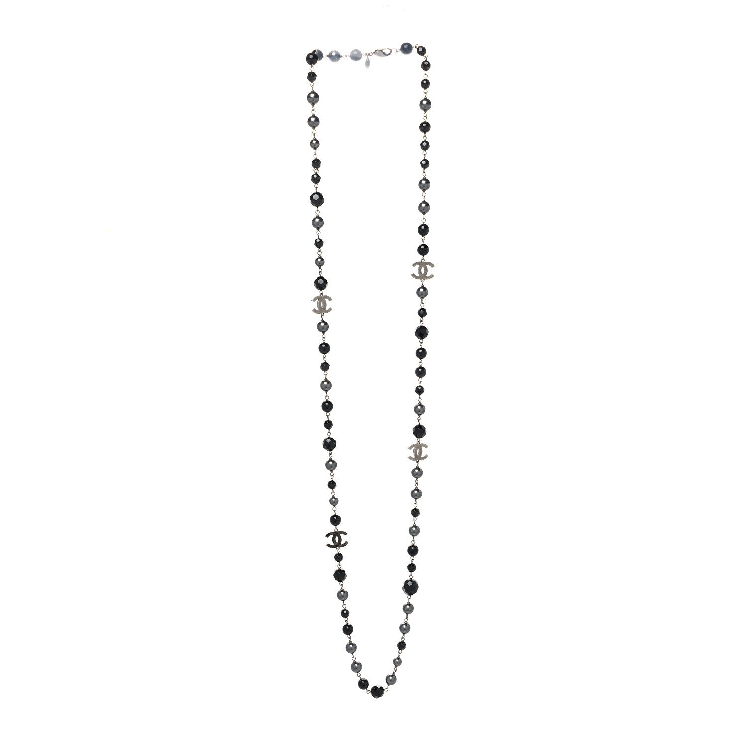 Chanel Ruthenium Pearl Beaded CC Long Necklace Black 3 of 5
