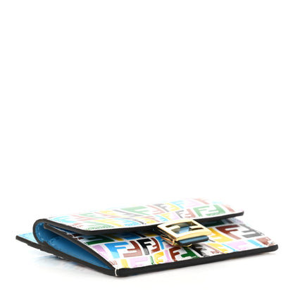 Fendi X SARAH COLEMAN Vitello Liberty Ceylon Micro FF Fish Eye Embossed Fold Over Card Holder Wallet Multicolor Cyber Blue 4 of 10