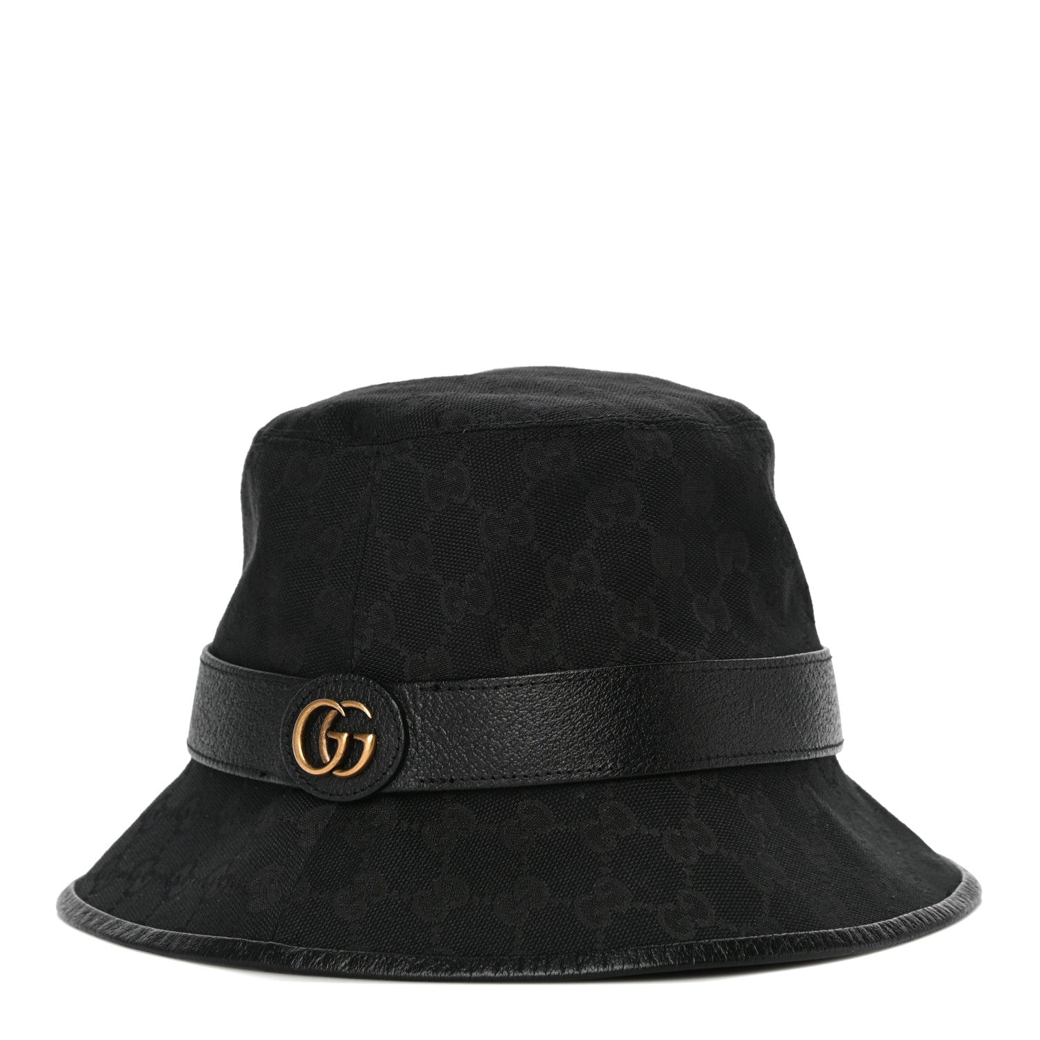 Gucci Monogram Textured Dollar Calfskin GG Jago Bucket Hat M Black 1 of 6