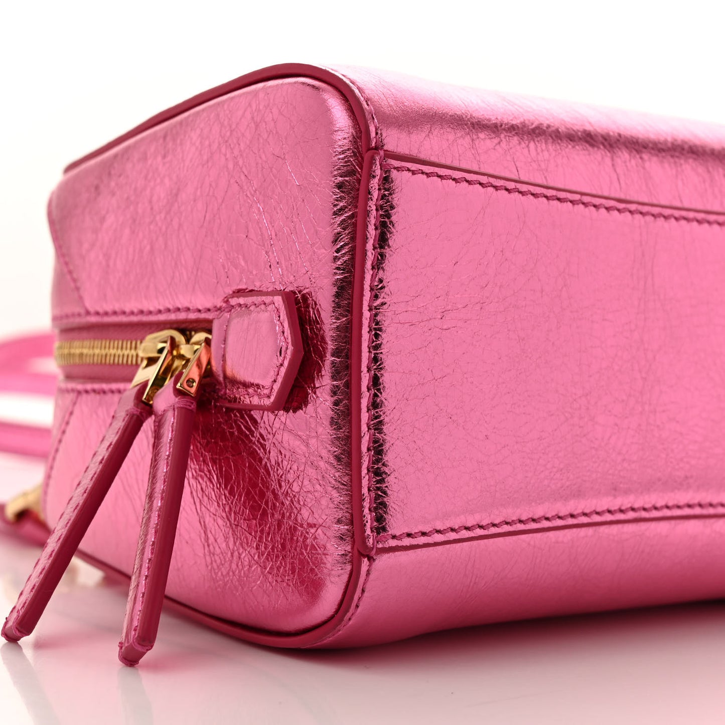 Laminated Lambskin Micro Antigona Cube Bag Raspberry