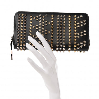 Christian Louboutin Calfskin Mix Chevron Spikes Panettone Zip Around Wallet Black 2 of 9